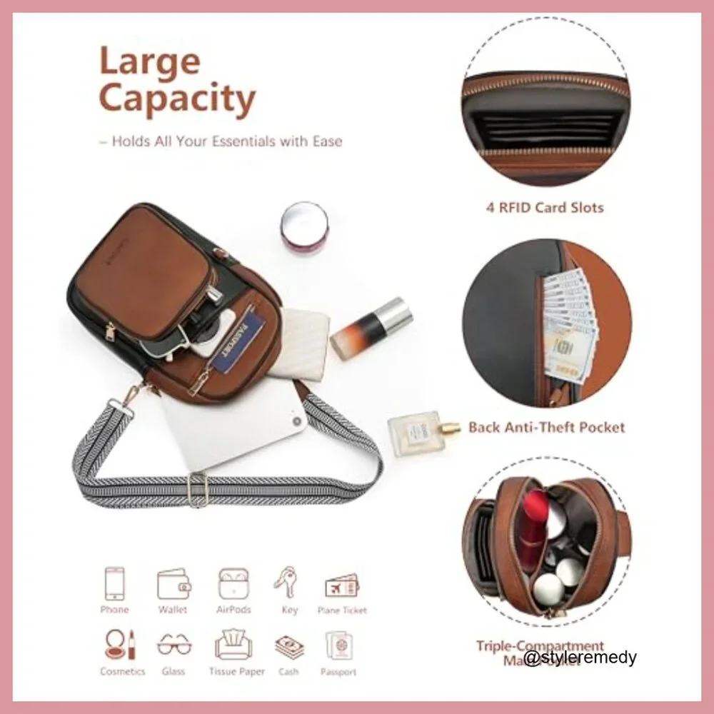 Anti Theft RFID Crossbody Sling Bag Vegan Leather Travel Purse